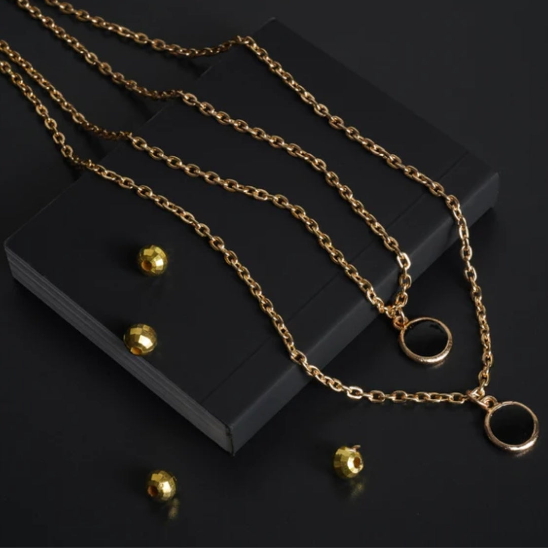 Double Black Stone Golden Chain Pendant