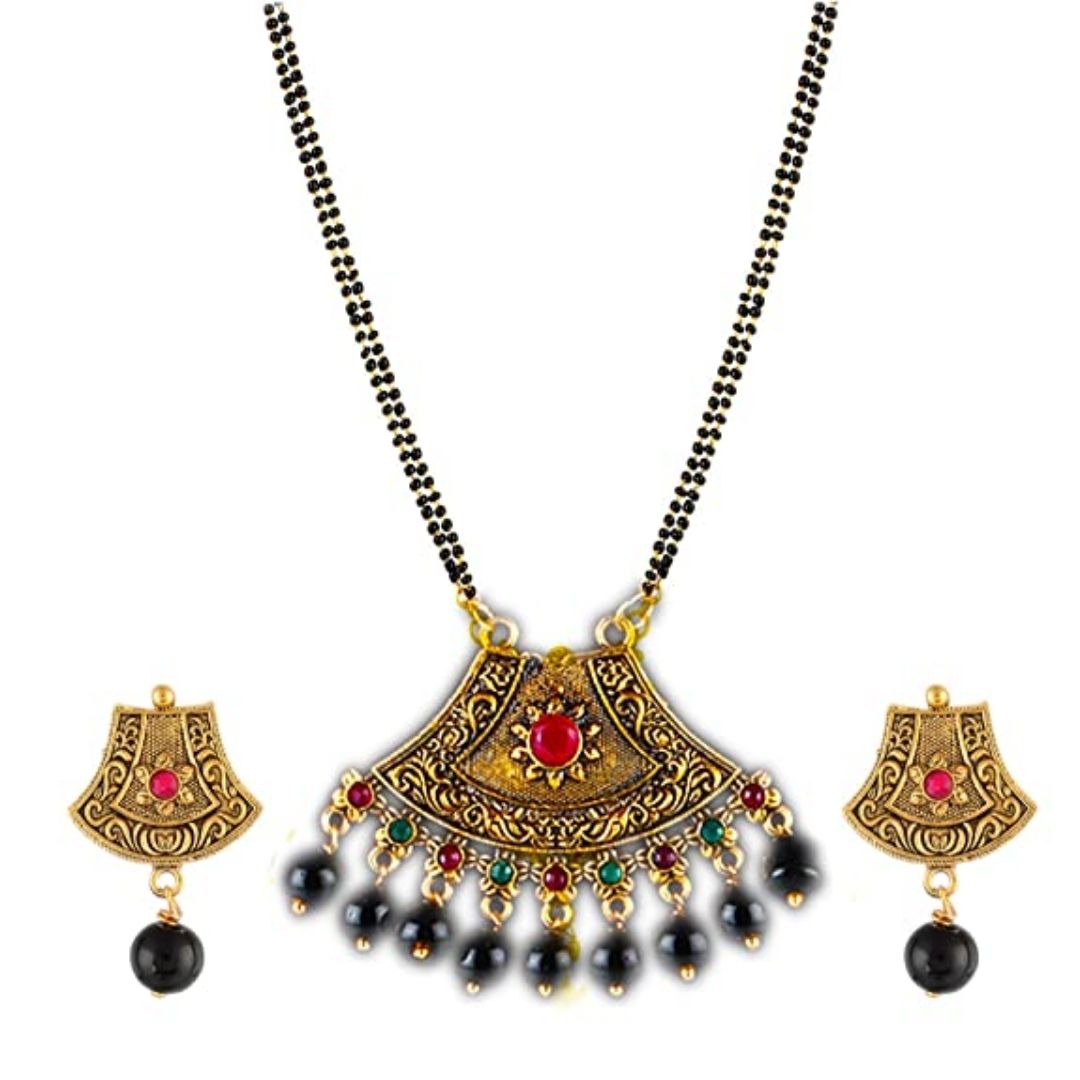 Alloy Gold-plated Black and Multicolor Mangalsutra