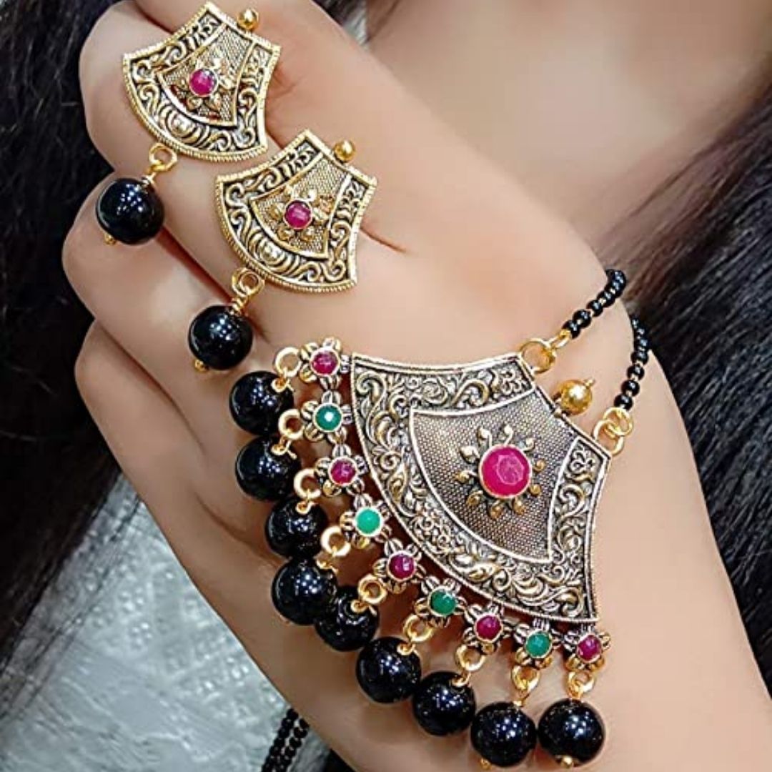 Alloy Gold-plated Black and Multicolor Mangalsutra
