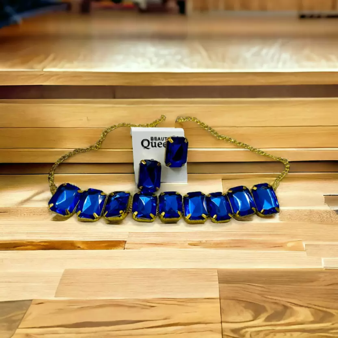 Blue Crystal Bracelet Earrings Necklace Jewelry Set for Women