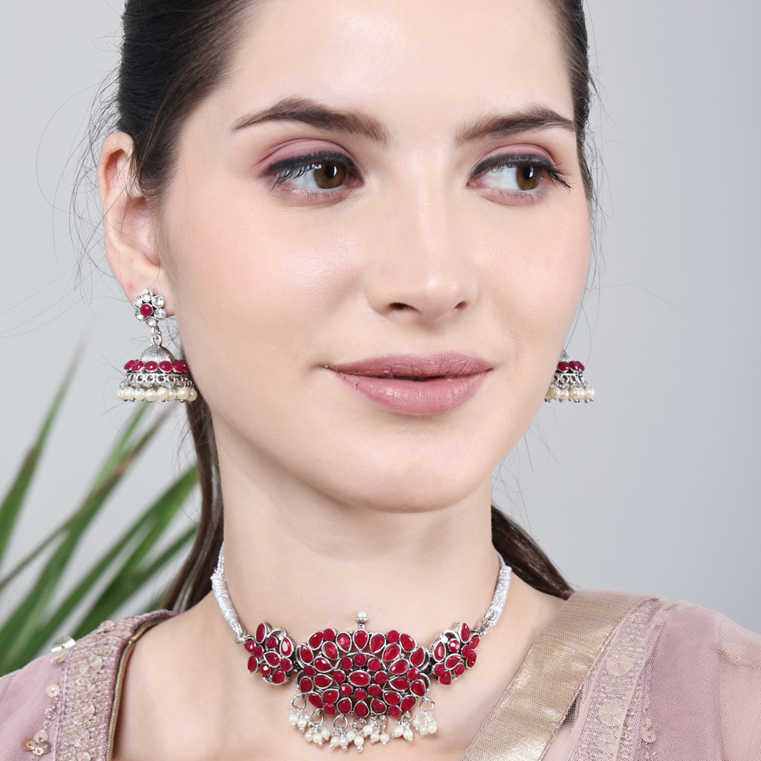 Oxidized Maroon Beautiful Choker Necklace