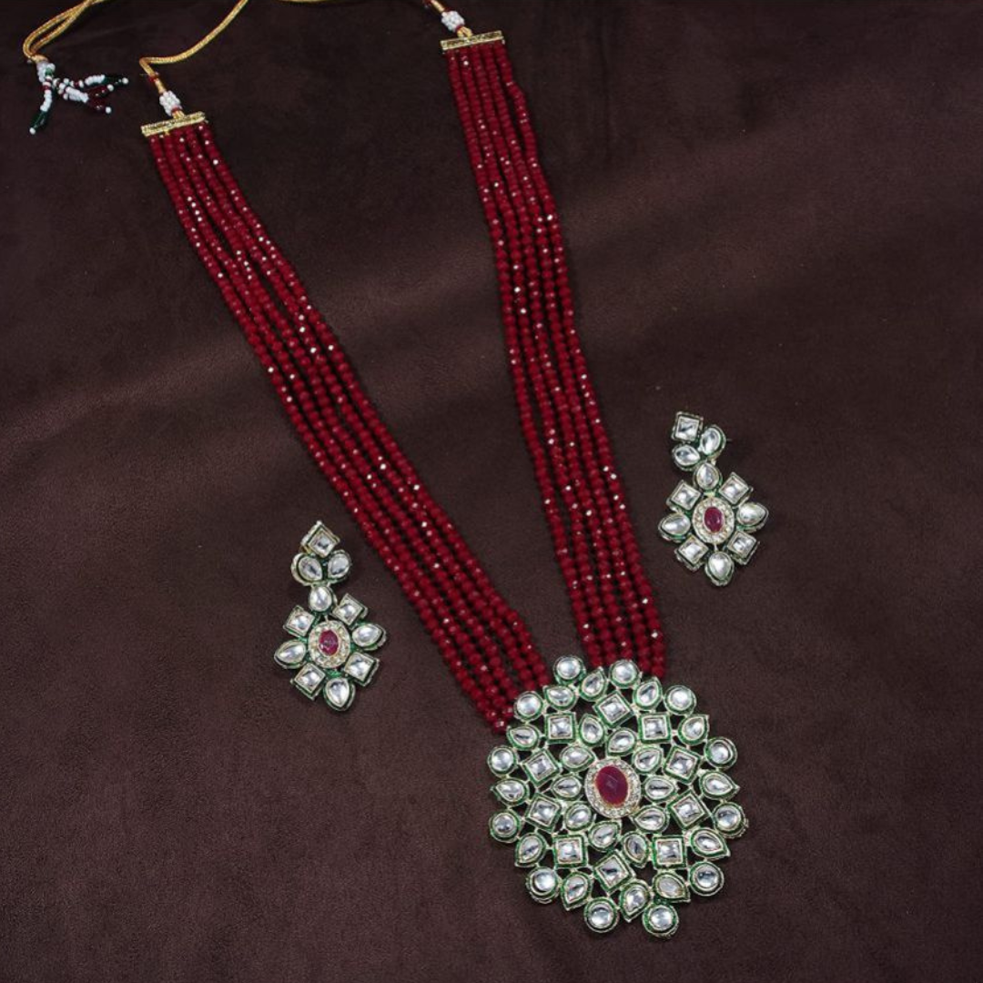 Red Crystal Long Necklace Set