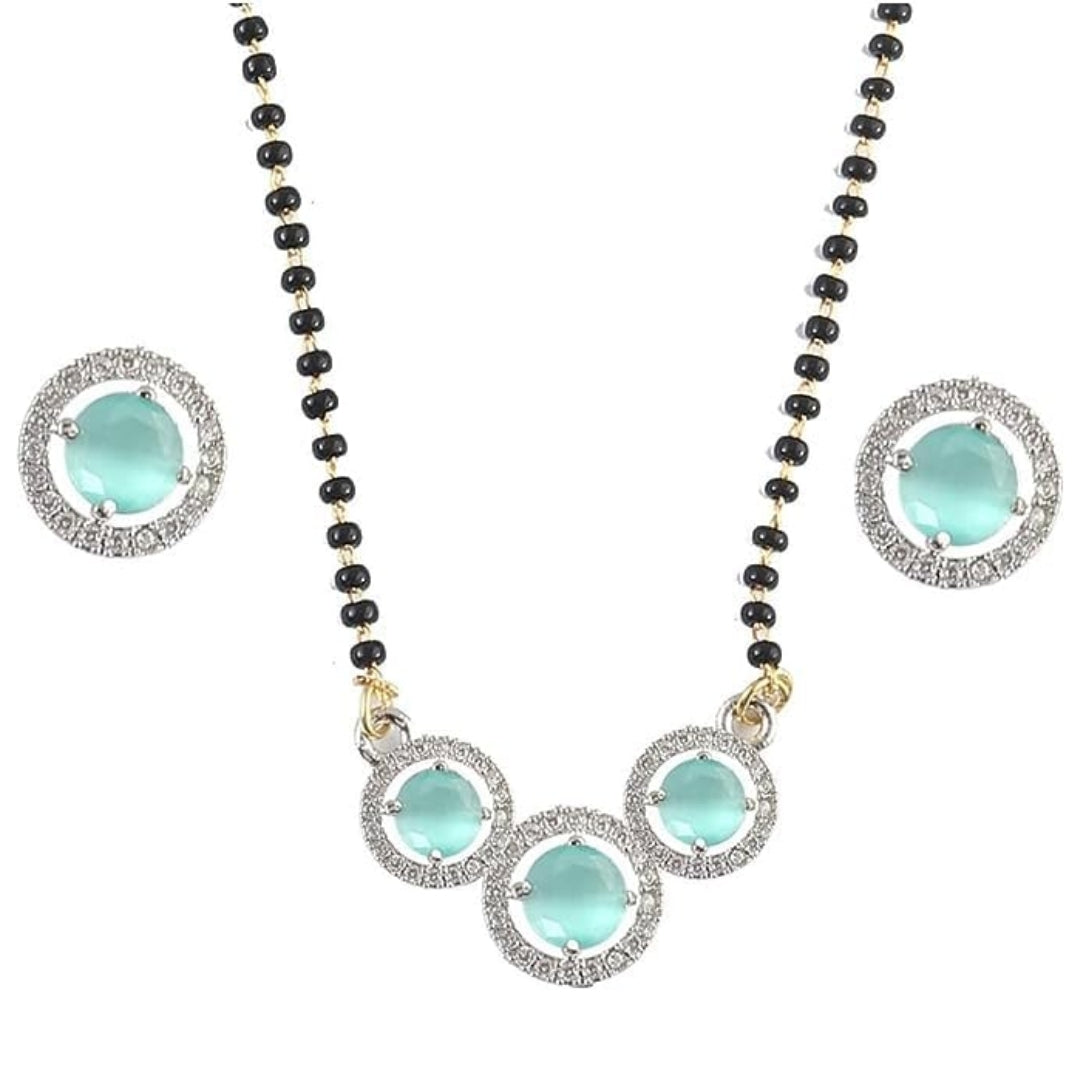 Three Round Mangalsutra – Sky Blue Elegance