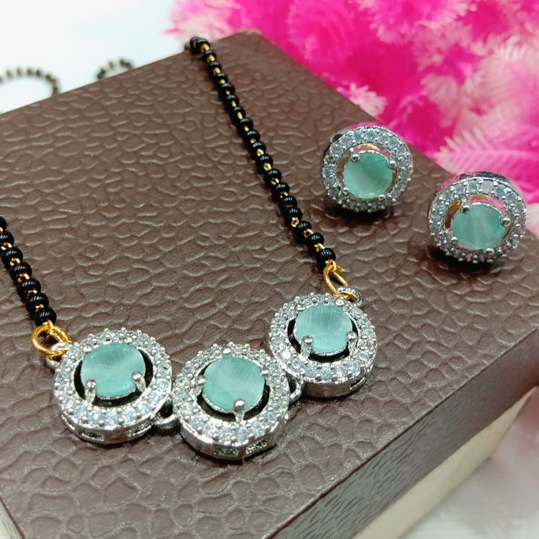 Three Round Mangalsutra – Sky Blue Elegance