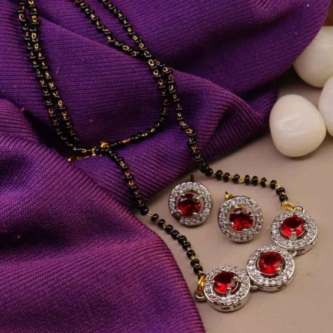 Three Round Mangalsutra – Bold Red Elegance