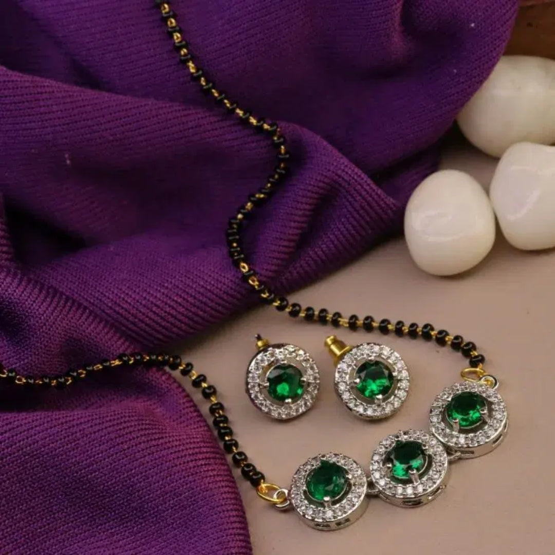 Three Round Mangalsutra – Elegant Green Charm