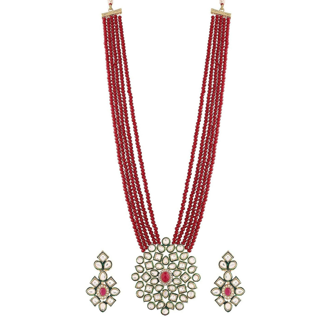 Maroon Crystal Long Necklace Set