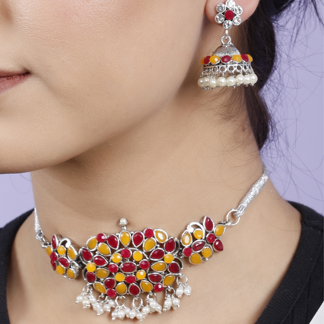 Yellow Maroon Beautiful Choker Necklace