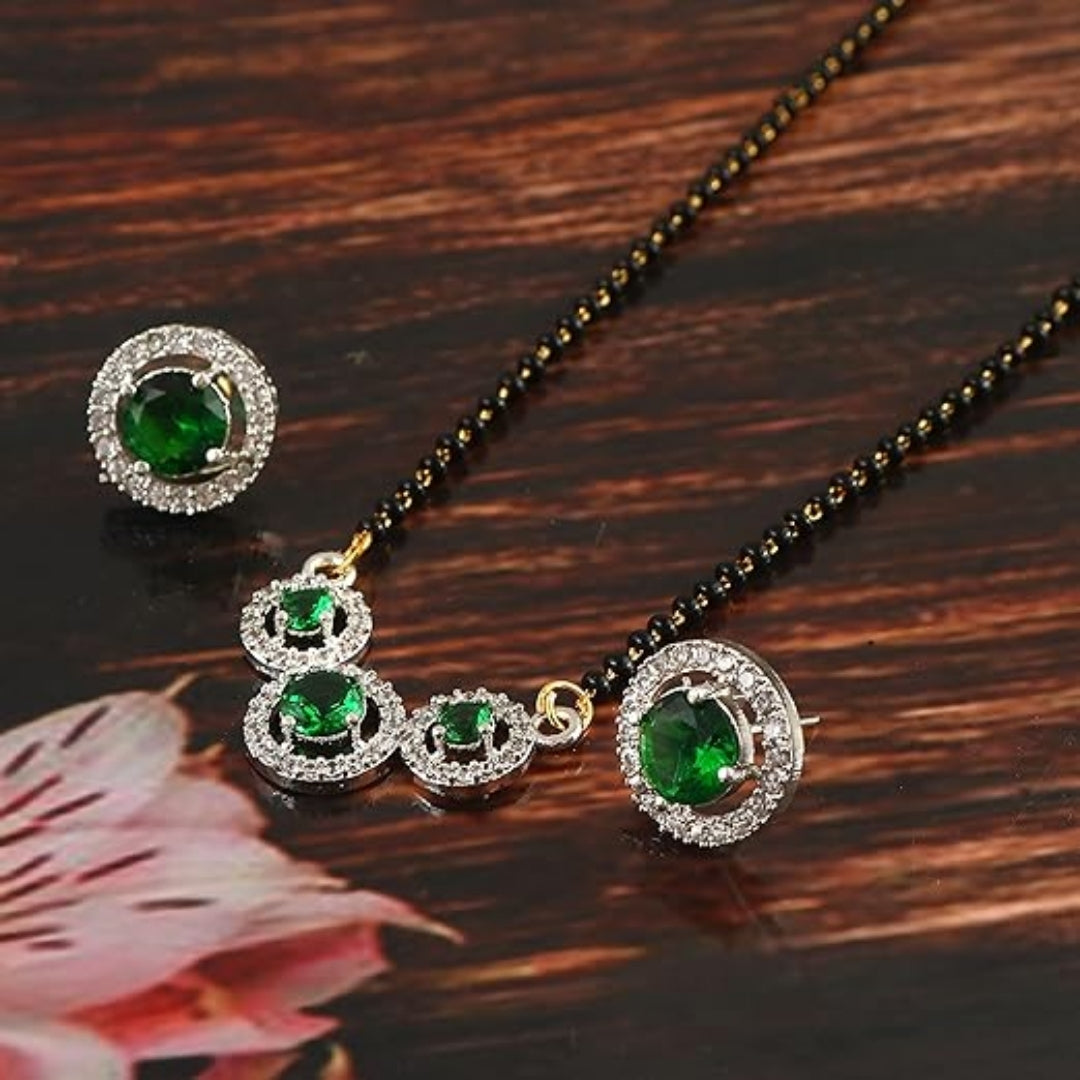 Three Round Mangalsutra – Elegant Green Charm
