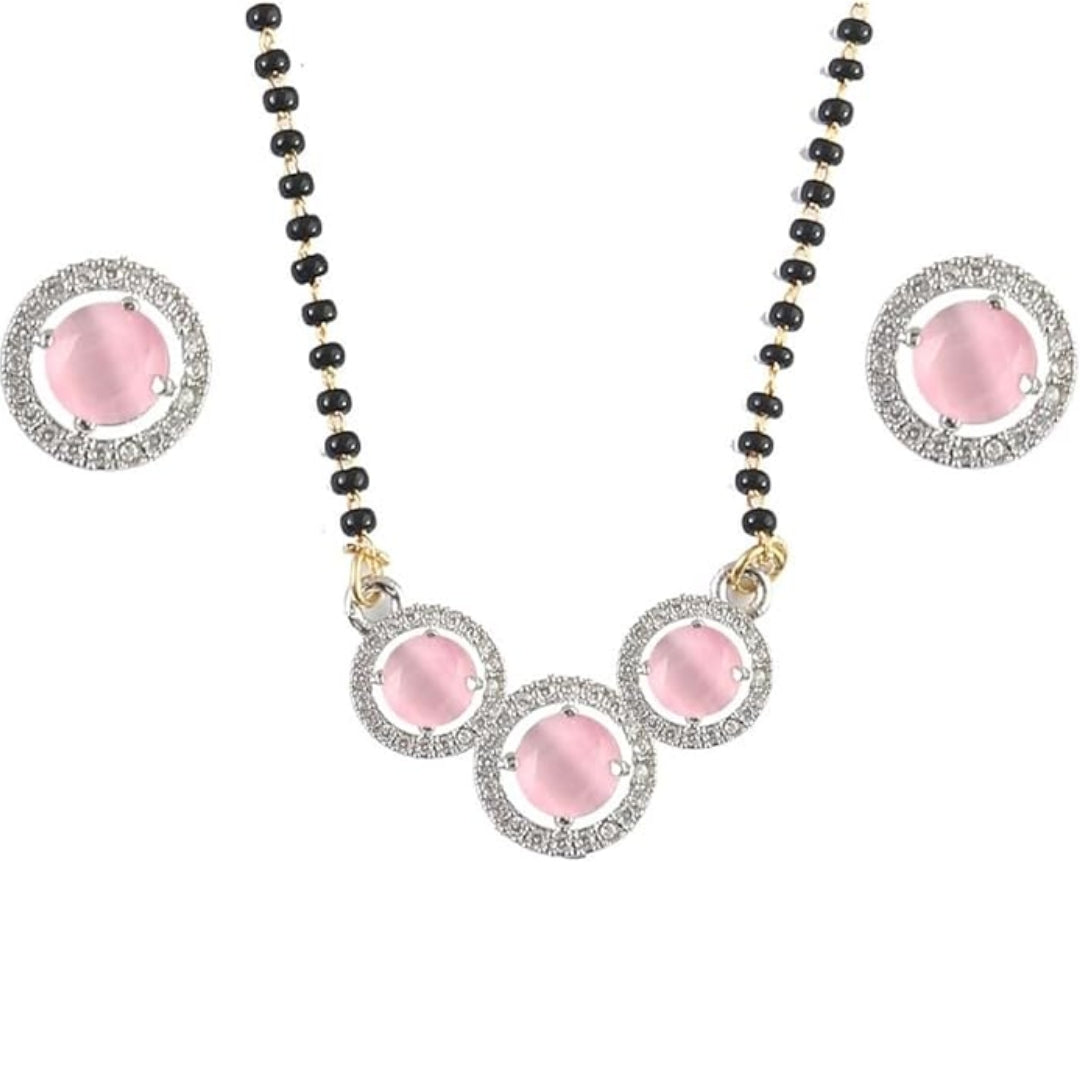 Three Round Mangalsutra – Soft Baby Pink Elegance