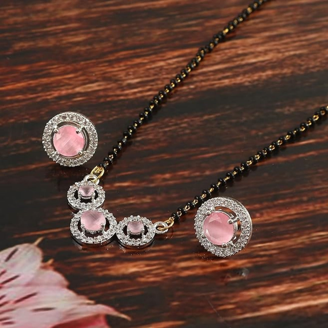 Three Round Mangalsutra – Soft Baby Pink Elegance