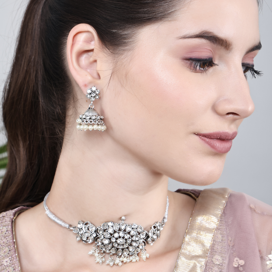 Oxidized White Choker Necklace