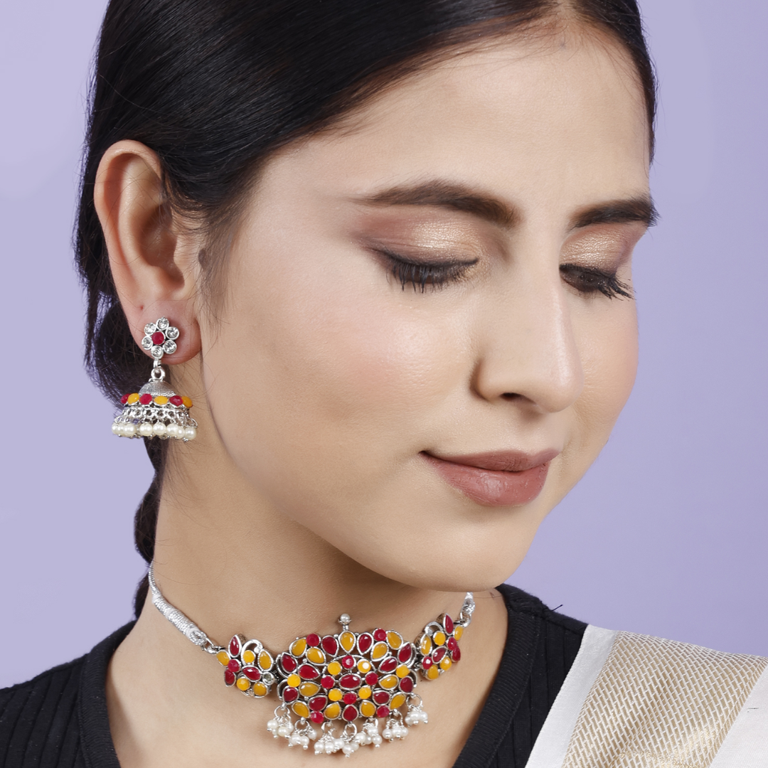 Yellow Maroon Beautiful Choker Necklace