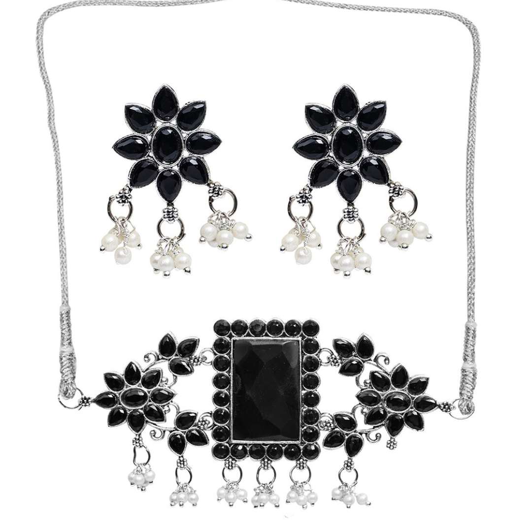 Rectangular Black Kundan Stone Choker Necklace
