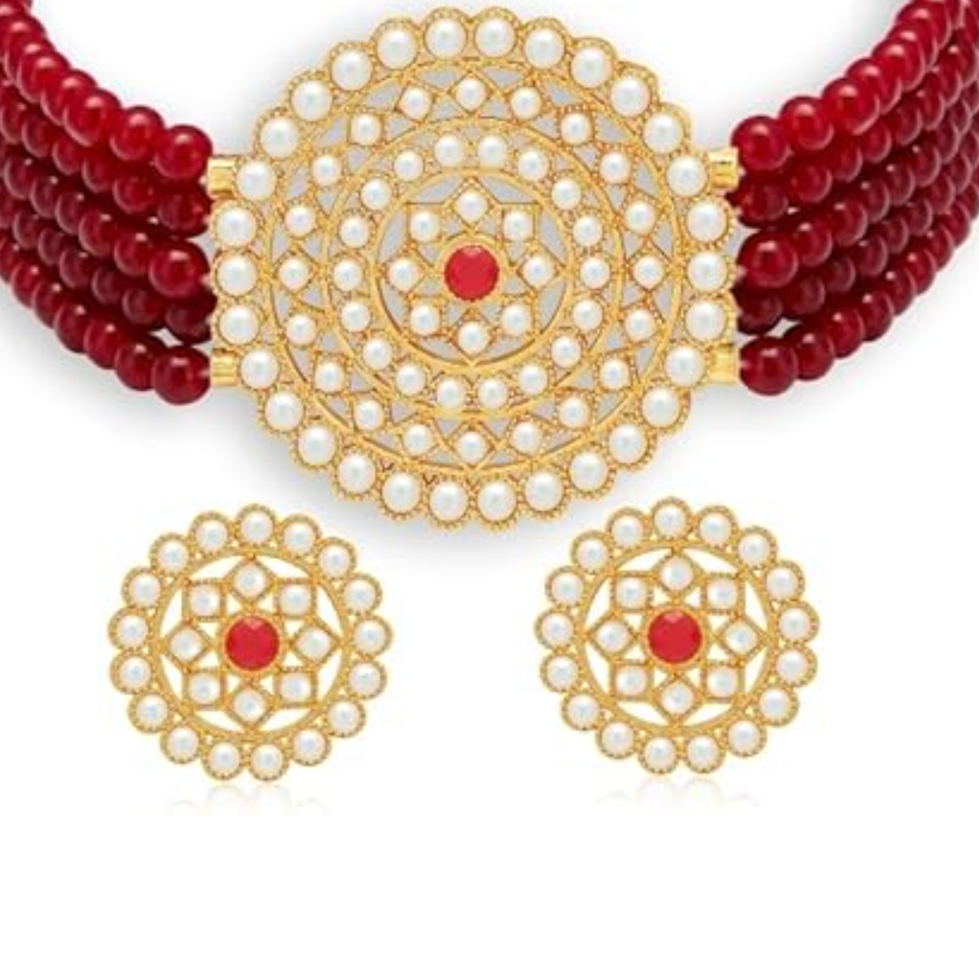Gold Plated Lovely Necklace – Red Colour