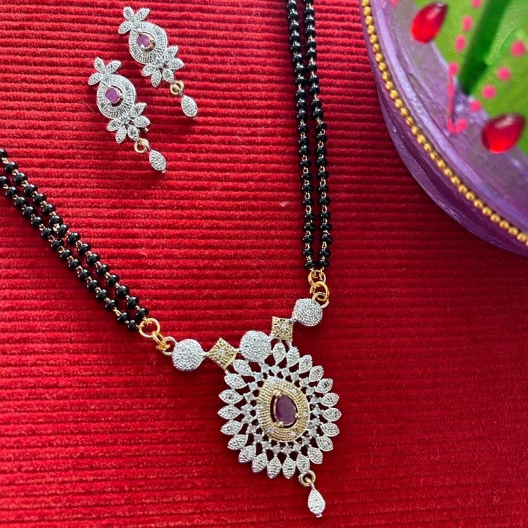 Pink Stone Leaf Mangalsutra – A Touch of Nature and Elegance