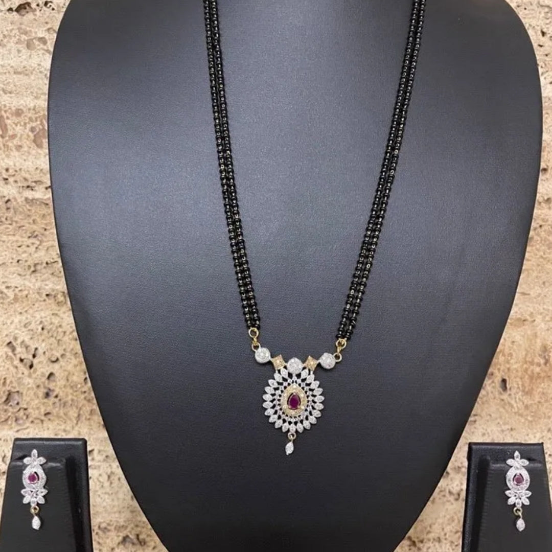 Pink Stone Leaf Mangalsutra – A Touch of Nature and Elegance