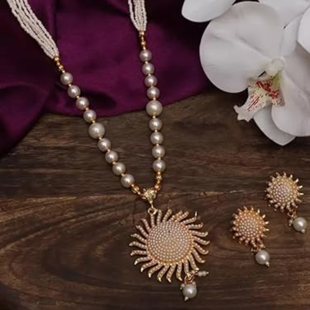 Gold-Plated Artificial Stones-Studded Beads-Beaded Necklace