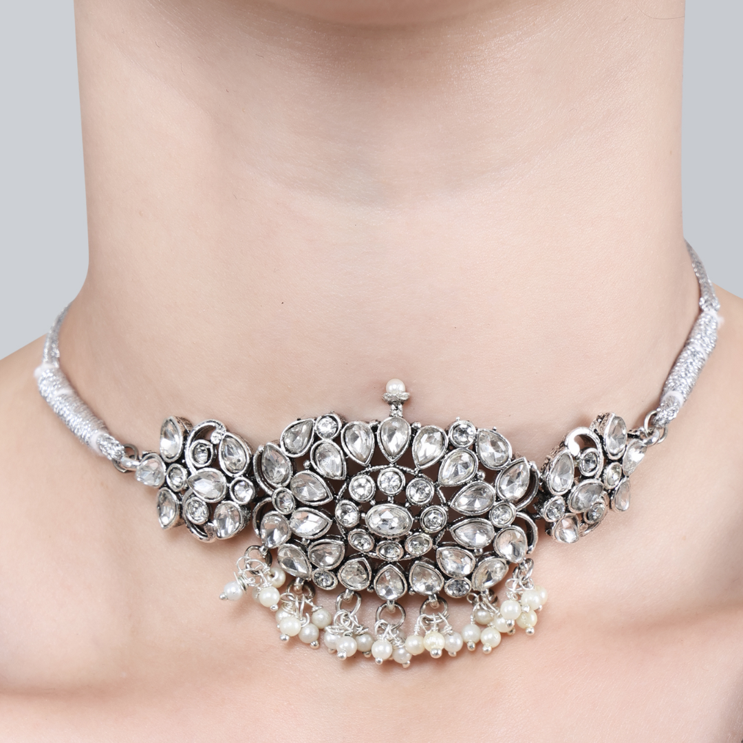 Oxidized White Choker Necklace