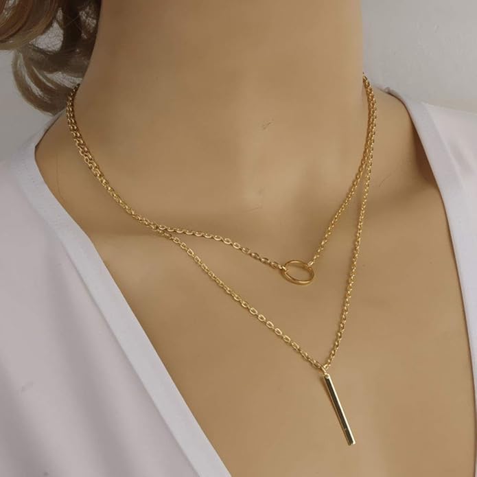 Double-Layer Crescent Moon Necklace Pendant for Women