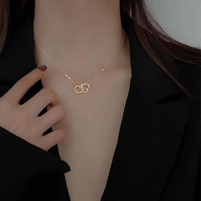 Double heart pendant necklace for Women