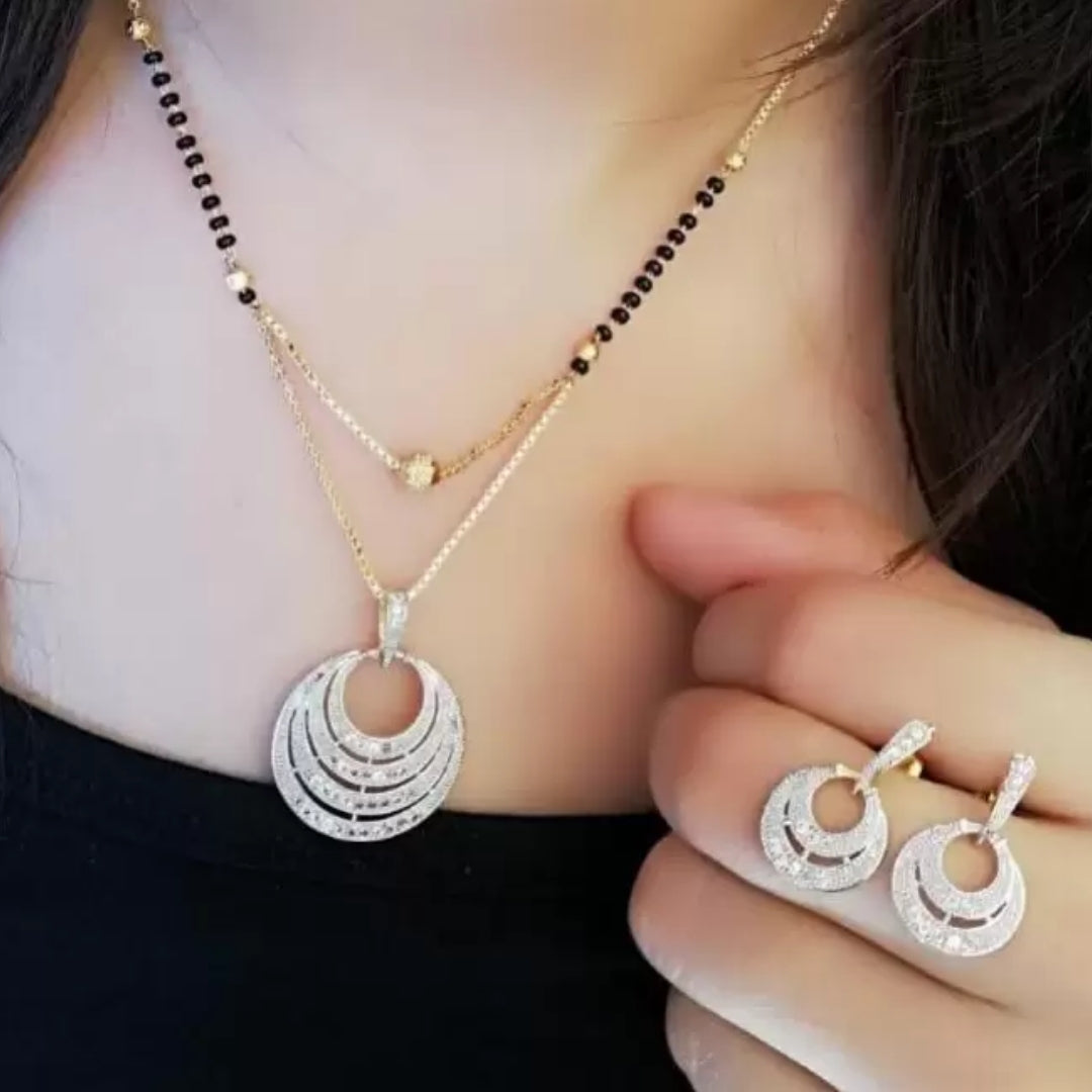 Oval Shape Diamond Shine Artificial Mangalsutra – Timeless Elegance and Sparkle