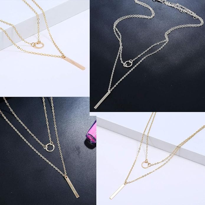 Double-Layer Crescent Moon Necklace Pendant for Women