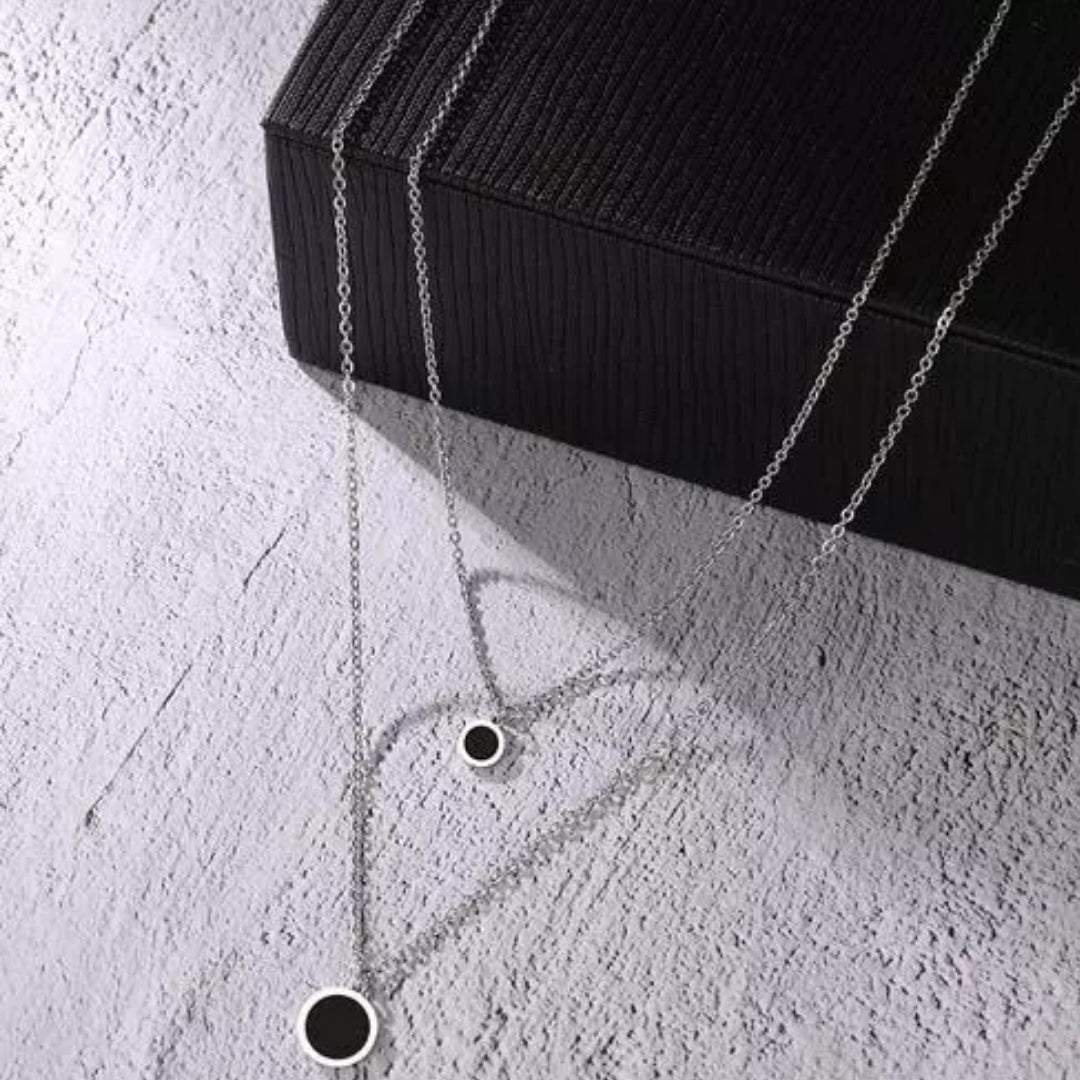 Double Black Stone Silver Chain Pendant