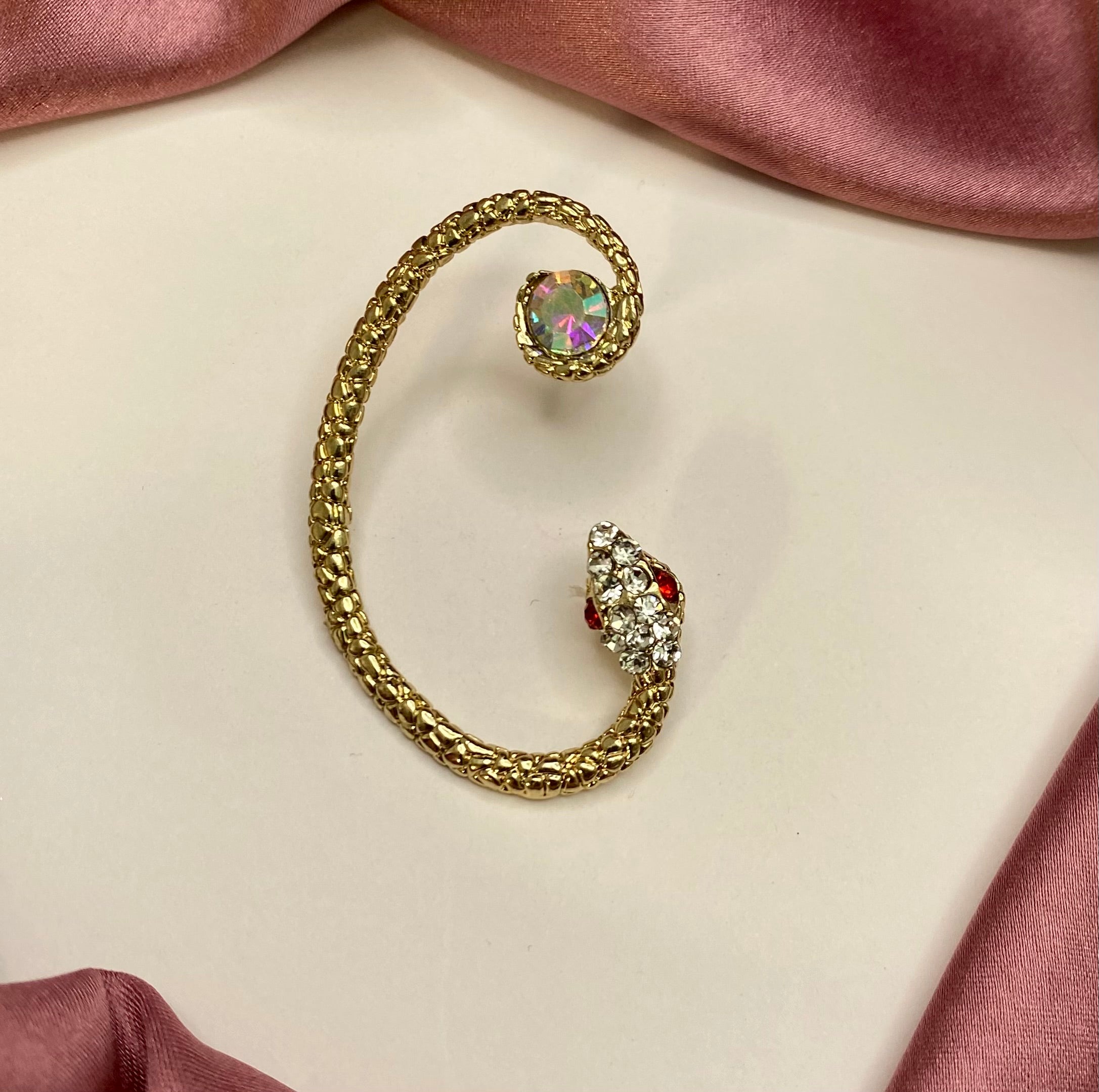 Golden Snake Designed Earcuff With Stone (Single)