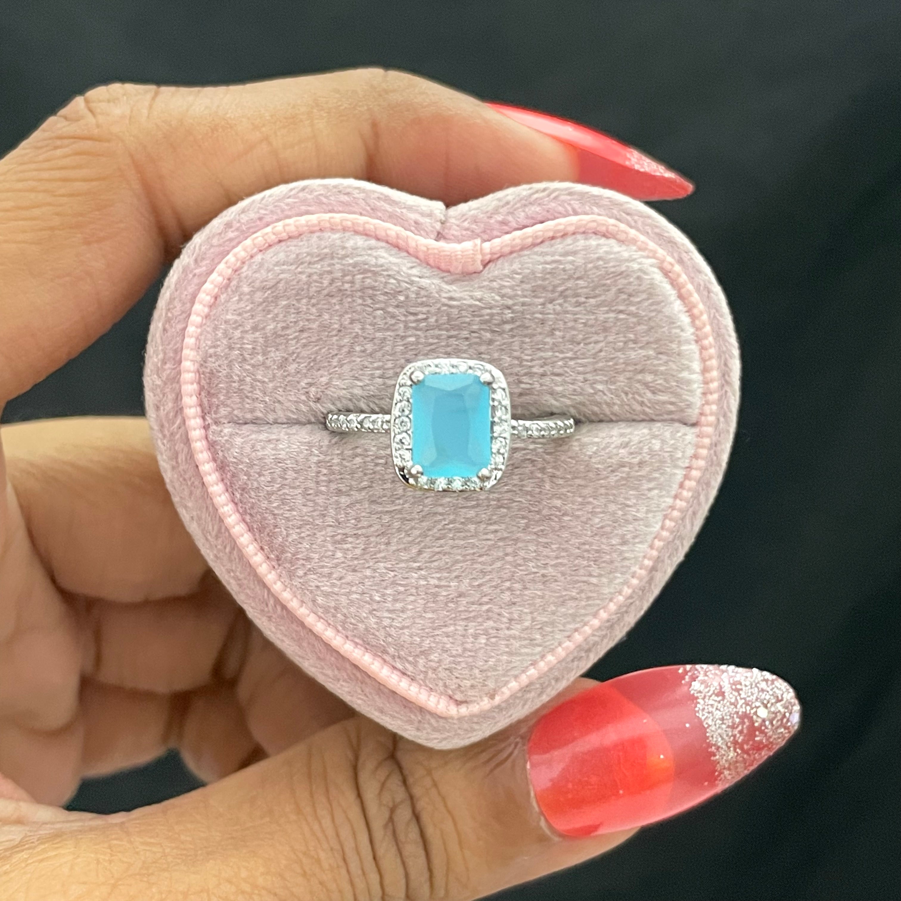 Adjustable Silver Blue Stone Studded Friendship Copper Ring