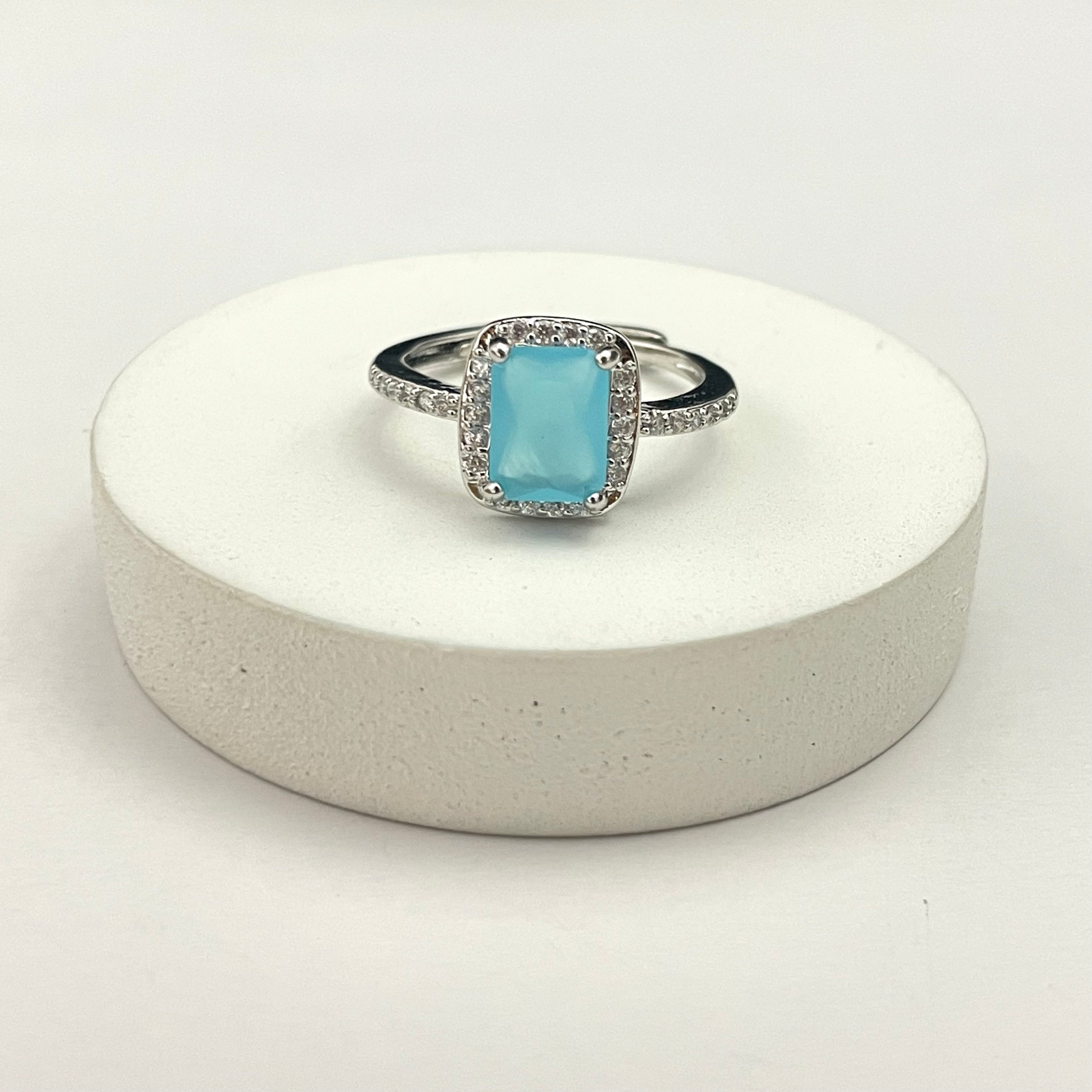 Adjustable Silver Blue Stone Studded Friendship Copper Ring