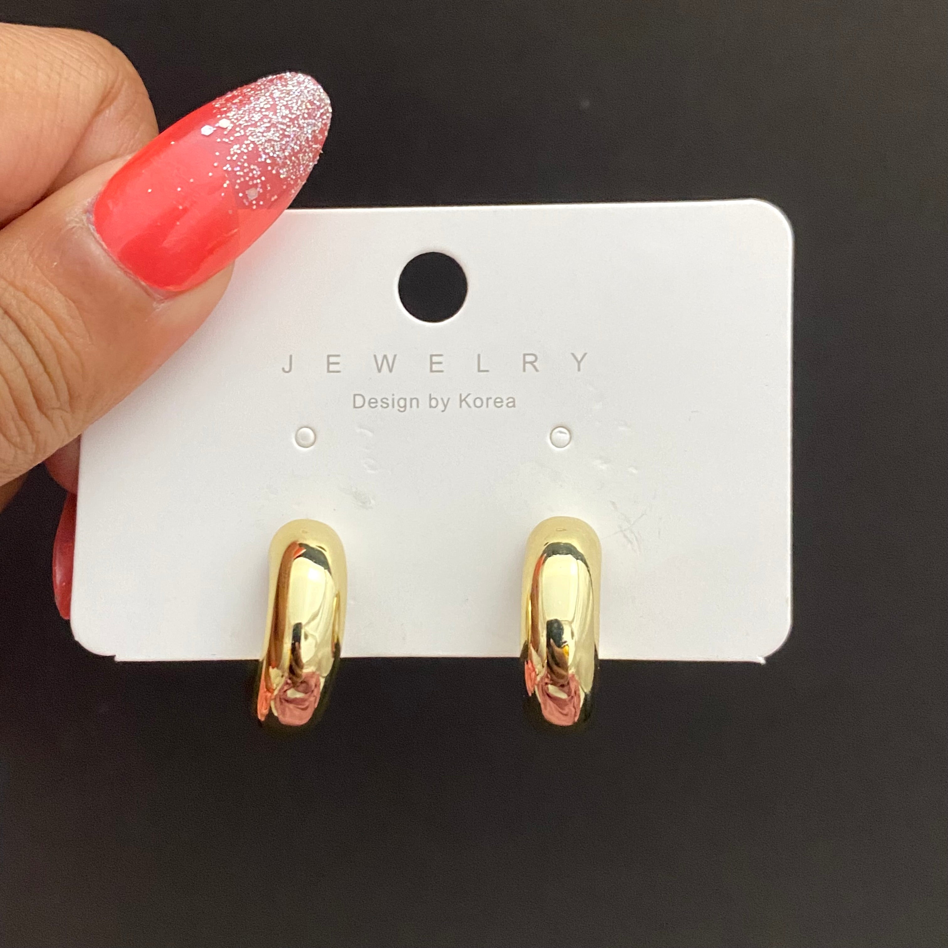 Golden Geometric C Shaped Korean Hoop Earring