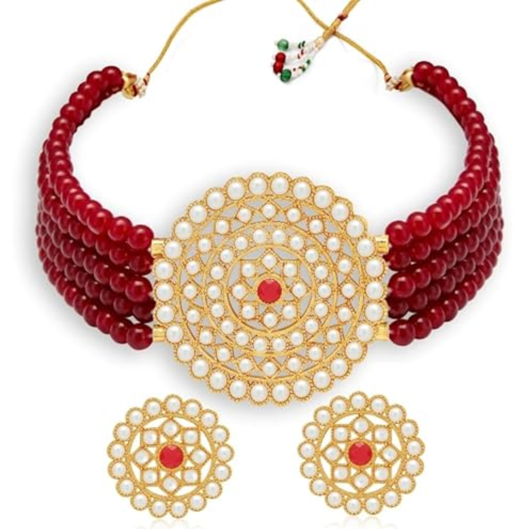 Gold Plated Lovely Necklace – Red Colour