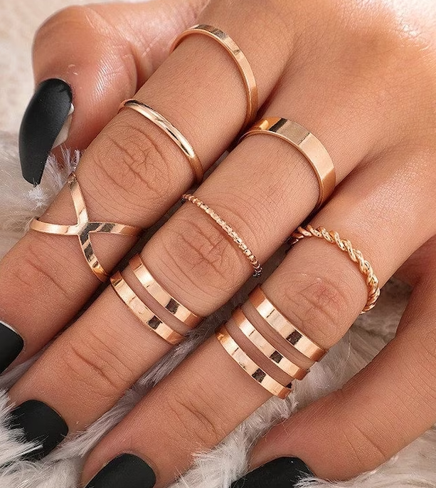 Set of 8 Adjustable Rings - Golden