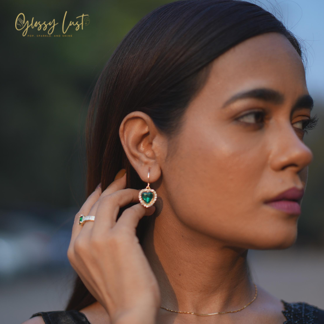 Cute Crystal Green Heart Charm Huggies Perfect For Dailywear