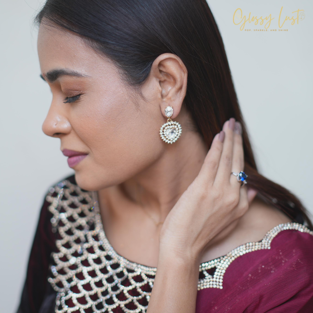 Crystal White Heart Drop Earrings