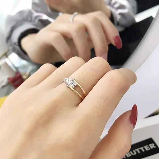 Korean Design Golden Crystal Ring For Girls & Women