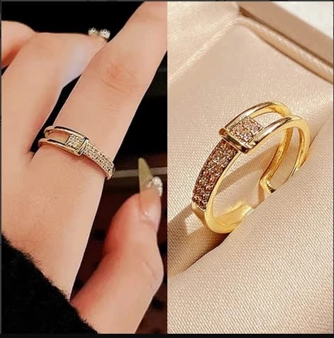Korean Design Golden Crystal Ring For Girls & Women
