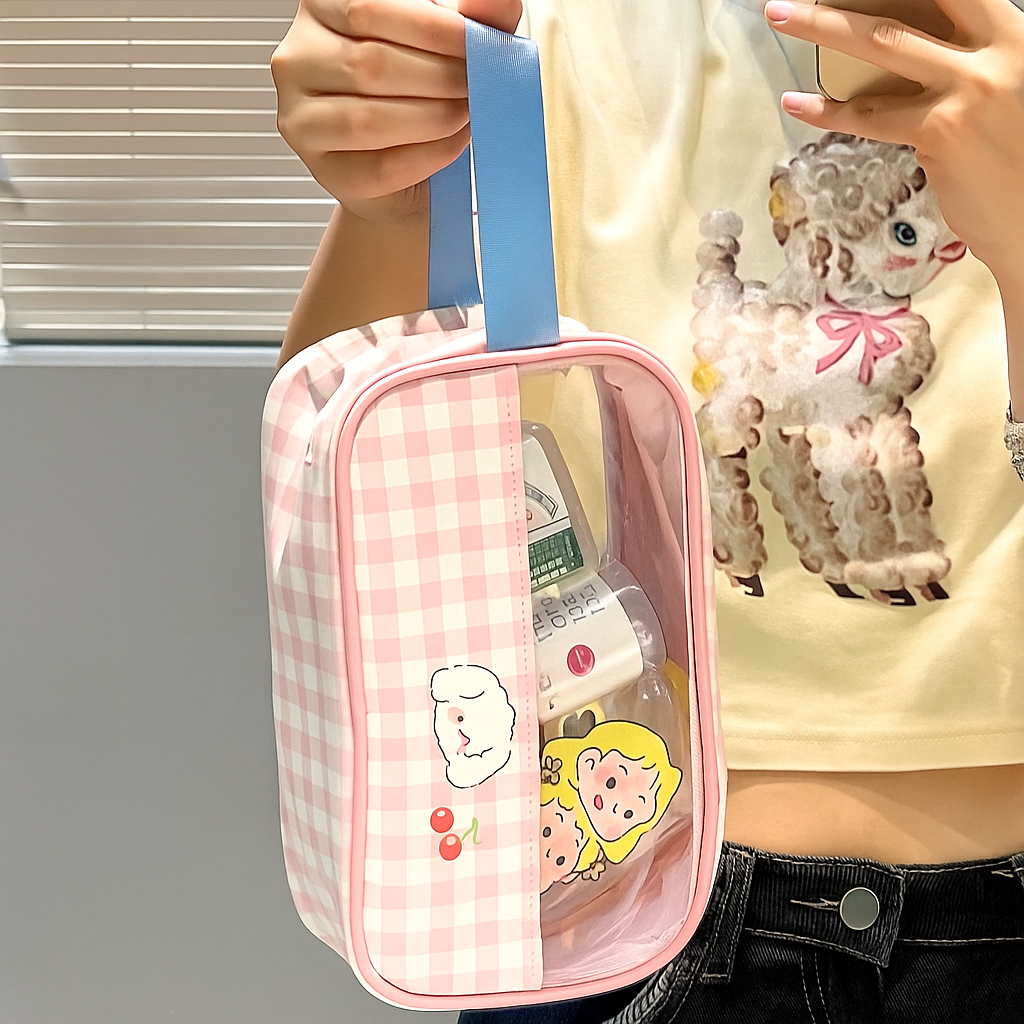 Cute Transparent Travel Cosmetic Pouch (Random Shade)