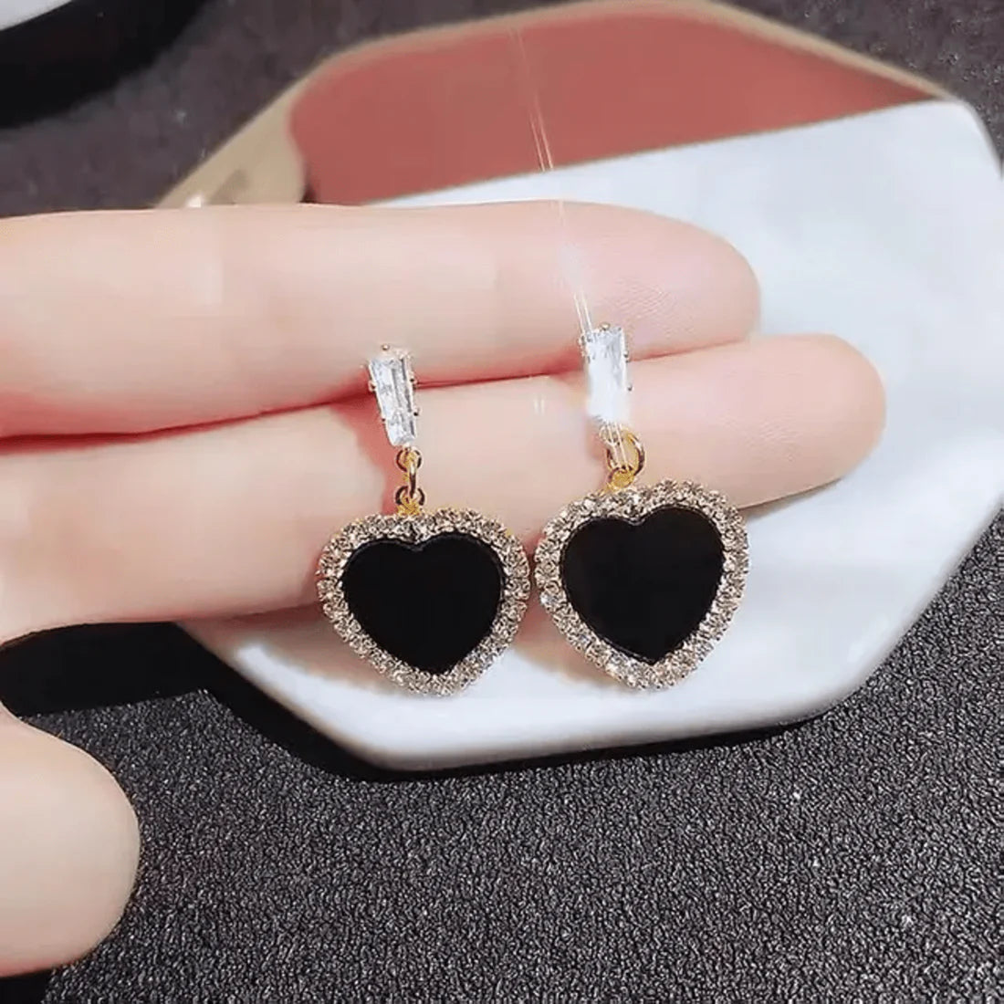 Black Colour Heart Shape Korean Earrings