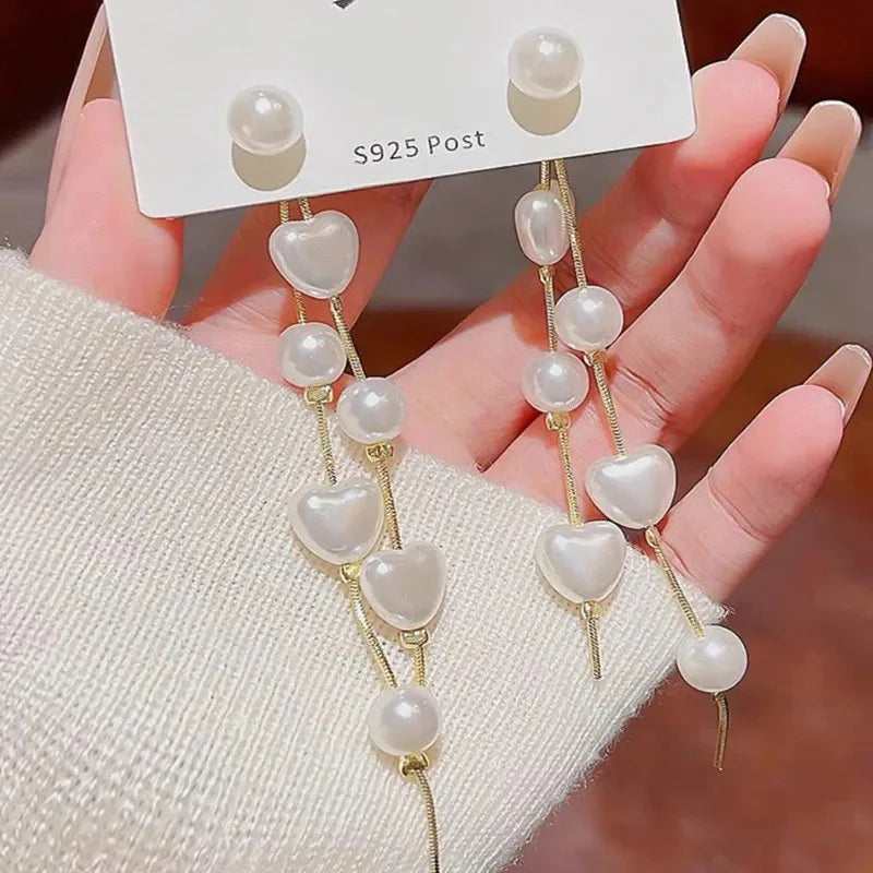 Pearl Hanging Heart shape Earrings