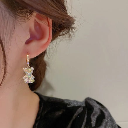 Cute Teddy Bear Stone Studded Korean Earrings