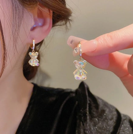 Cute Teddy Bear Stone Studded Korean Earrings