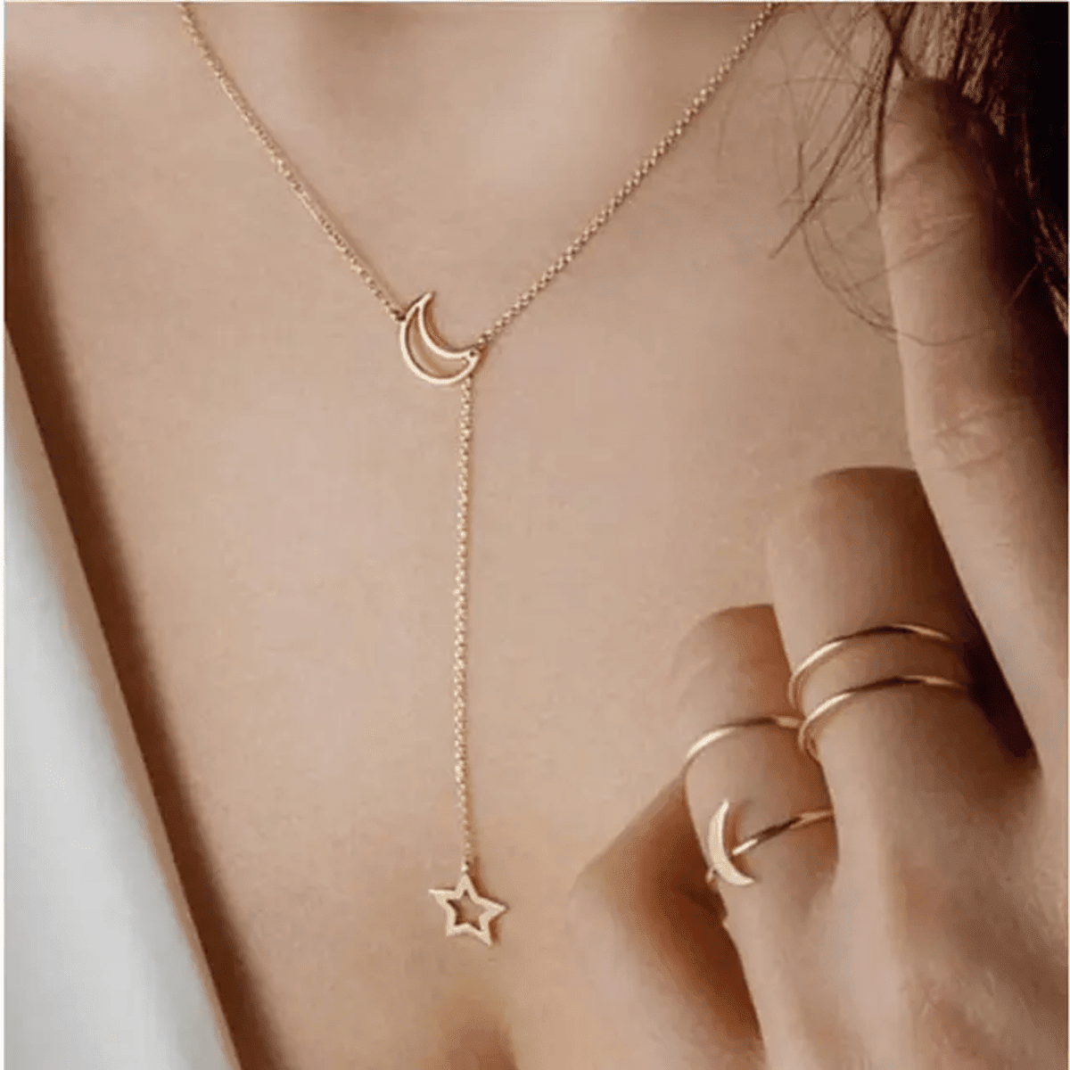 Golden Moon Star Artificial Necklace Jewelry