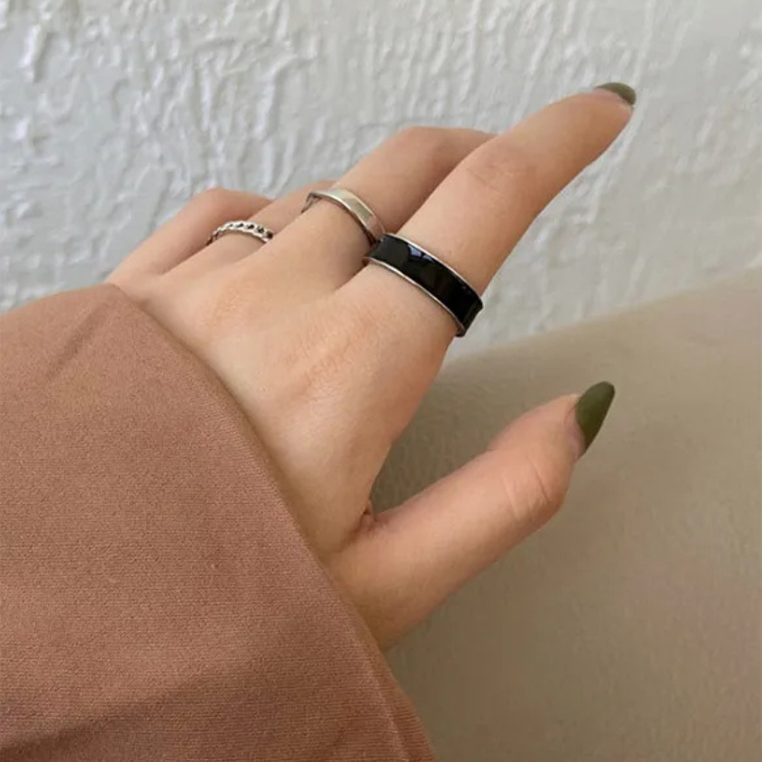 Black & Silver Adjustable Korean Ring Set of 3