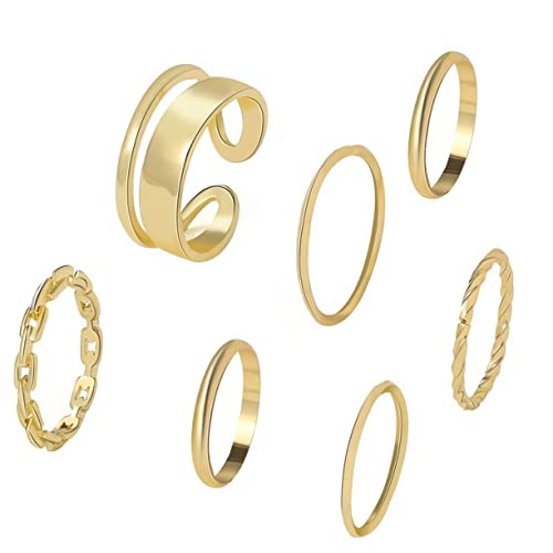 Gold Plated Multi Design Adjustable Rings Set