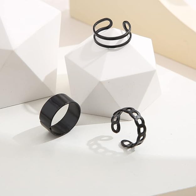 Black Spiral Ring Set of 3 for Women and Girls