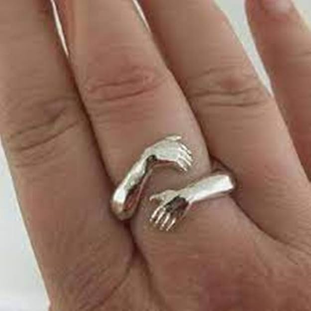 Silver-Plated Hug-Shaped Adjustable Finger Ring