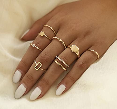 Gold Plated 8 Piece Ring Set For Women and Girls.