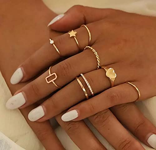 Gold Plated 8 Piece Ring Set For Women and Girls.